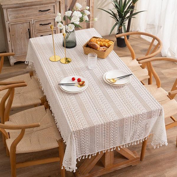 Hålad Fransk Spets Beige Duk Rektangulär Bröllop Födelsedagsfest Dekorativ Bordsduk Mantel Mesa Nappe med Tofs Beige 150X220CM