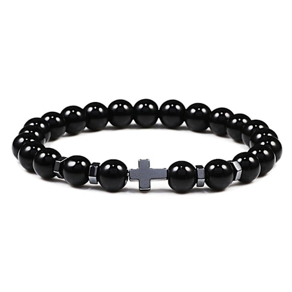 Rukous Miehet Luonnonkivi Puuhelmet Ruusukko Hematiitti Risti Rannekorut Onyx Meditaatio Rannekoru Naiset Jooga Korut Homme Pulsera Volcanic lava 19cm