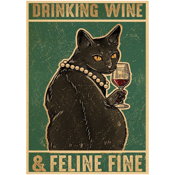 Søt Tegneserie Svart Katt Kraftpapir Plakat Plakater Veggkunst Maleri Hjem Dekor Bilder Vintage Morsomme Kjæledyr Veggklistremerker 42X30cm 74760