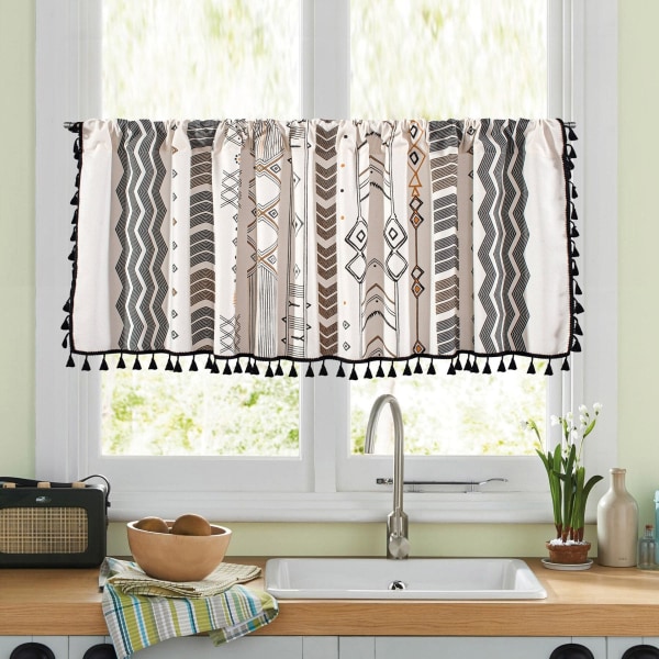 Geometrisk Blommig Gardin för Vardagsrum Diskbänk Dammtät Gardinkappa Kökslucka Café Fönster Draperier C W150x H60 CM