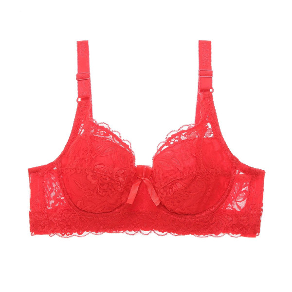 BH:ar för kvinnor Spets Sexig Bralette Transparent Bygel Topp BH Push Up BH Red 42/95D