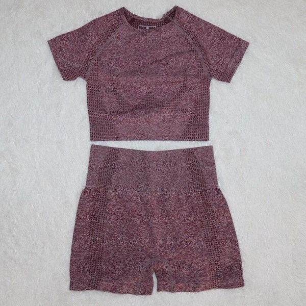 Yoga Set Träningskläder Sportset Gymkläder Träningsoverall Högmidjade Leggings För Kvinnor wine red shorts set L