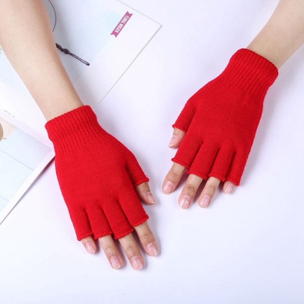 1 par unisex svarta halvfinger fingerlösa handskar för kvinnor och män Ullstickad handled Bomullshandskar Vintervarma arbetshandskar rose red One Size