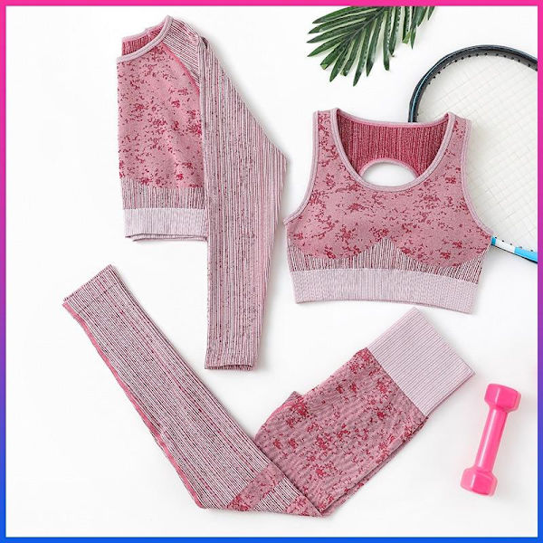 Yoga Sæt Langærmet Cropped Top T-Shirt Leggings Træningsdragt Til Kvinder 3pcs Red Set S