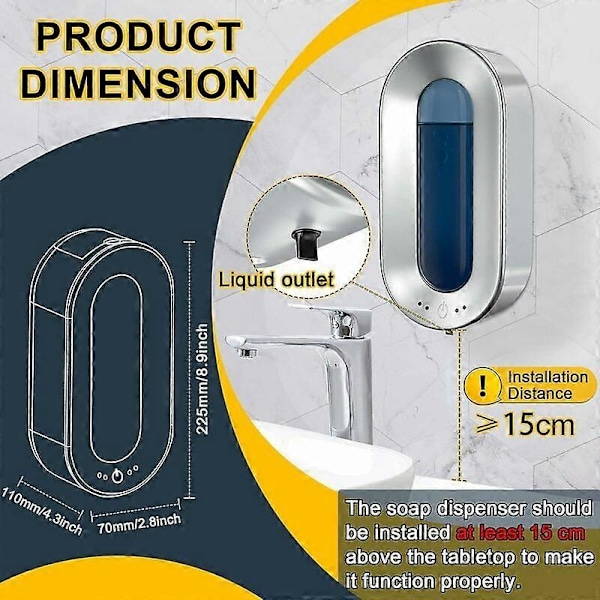 Automatisk Tvåldispenser 700ML med Sensor Beröringsfri Väggmonterad Tvåldispenser Desinfektionsmedel Silver