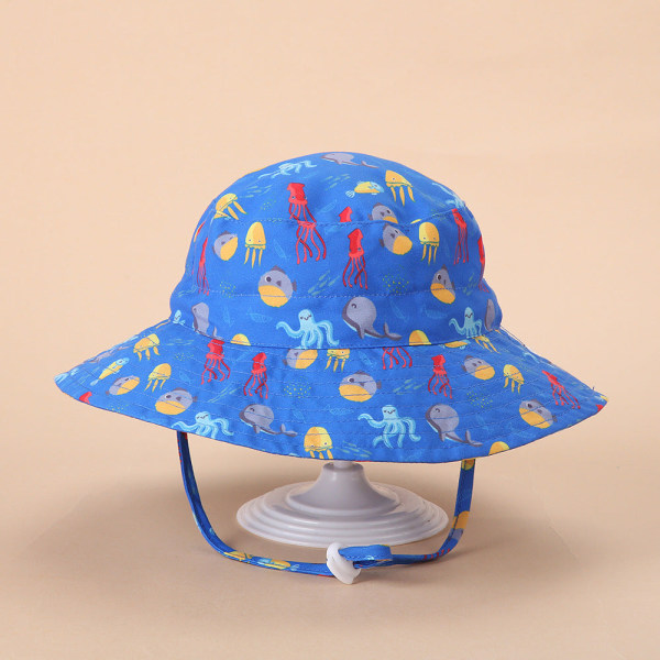 Forår og sommer Ny solhat til mænd og kvinder, baby åndbar hurtigtørrende strandhat, solbeskyttende justerbar bucket hat til børn Octopus XS（46）