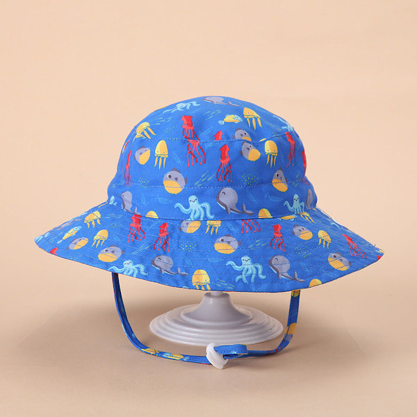 Kevään ja kesän uusi aurinkohattu miehille ja naisille, vauvan hengittävä, nopeasti kuivuva ranta-hattu, lasten aurinkosuoja säädettävä bucket-hattu Octopus XS（46）