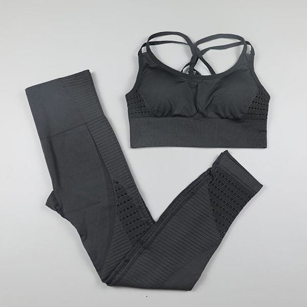 Yoga Set Dam Träningskläder Sportkläder Leggings Vadderad Push-up BH violet L