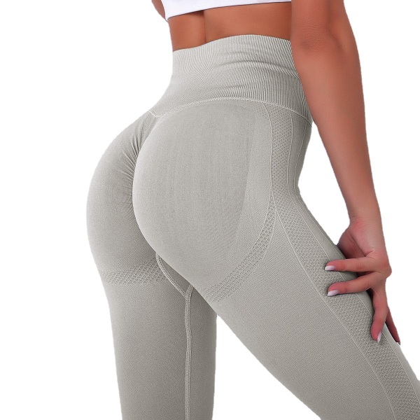 Europeiske og amerikanske sømløse strikkede sexy rumpehevende pustende smiley-fjes yogabukser sports løpe fitnessbukser for kvinner 6231 trousers-Champagne S
