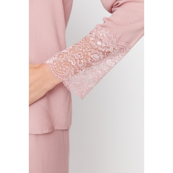 Pudervävda pyjamas med spetsdetaljer THMAW22PT0138 Pink 40