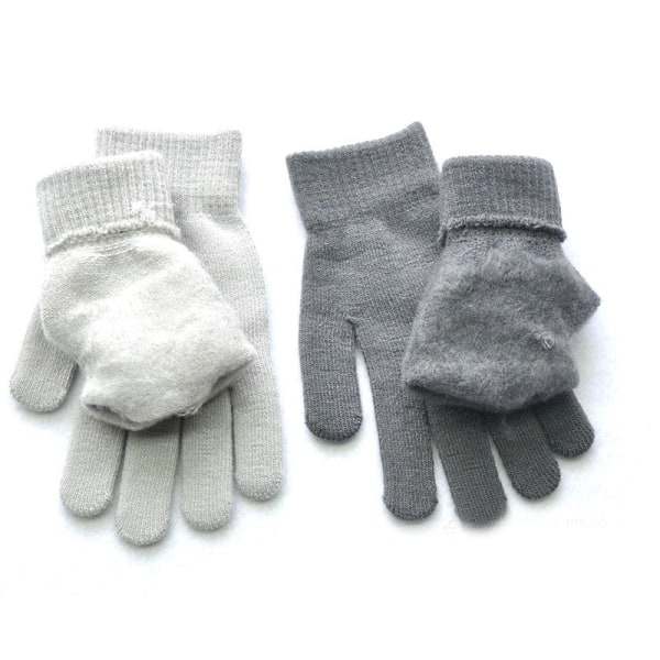 1 Par Stickade Ullhandskar för Par Vinter Enfärgad Hel Finger Vantar Handvärmare Herr Dam Handskar Tjockare Cykelhandskar Dark Grey One Size
