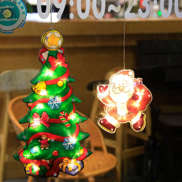 LED Christmas Sucker Lamp Santa Snögubbe Form Fönster Fönster Klistermärken Hänglampa Holiday Sucker Juldekoration Light Airplane Christmas [small]]