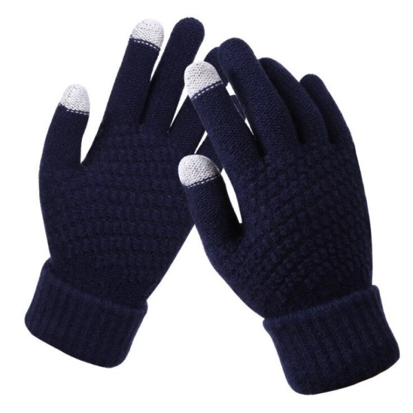 Dame Vinter Touch Screen Handsker Tykke Varme Strikkede Strækhandsker Imitation Uld Fuld Finger Udendørs Ski Handsker Black One Size