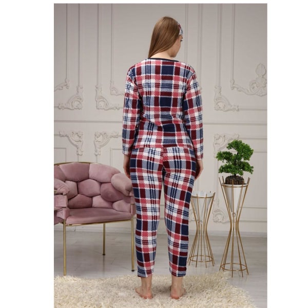 Fyrkantigt Tryckt Fleece Pyjamasset i Vinrött för Dam Wine red 38