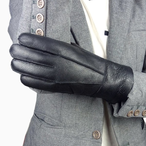 Nya Vinterhandskar för Män Varma Äkta Fårskinns-handskar för Män Termiska Get-päls Kashmir Äkta Läder Snöhandskar Manuella Black B One Size