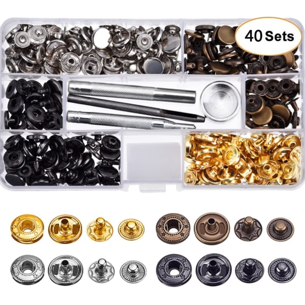 Tryckknappar Kit 12.5mm Metall Tryckknappar för Kläder Hantverk Väska Skor Krage Bälte Jeans Perfekt Passform Justeringsknapp DIY Skräddare 120PCS