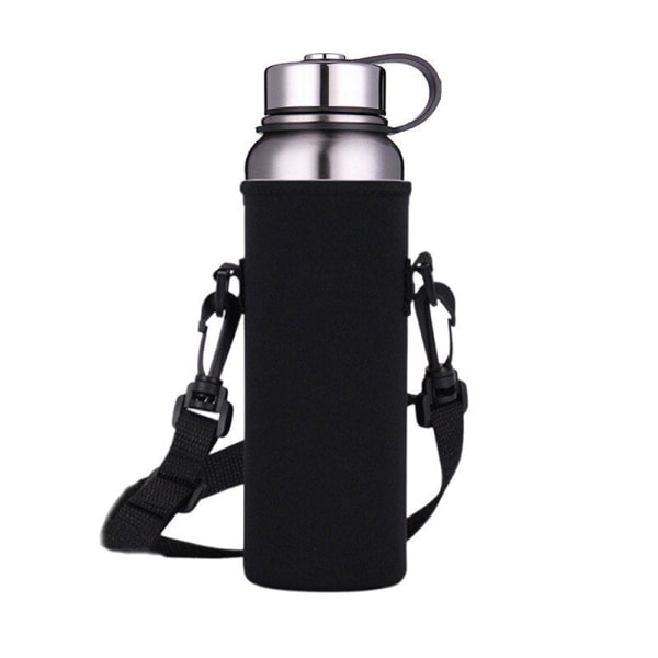 Sportvattenflaskor Bärväska med Rem Neopren Vattenhållare Axelrem Svart Flask Bärar Isoleringsväska 6.8cmx18.5cm 550ml Overseas