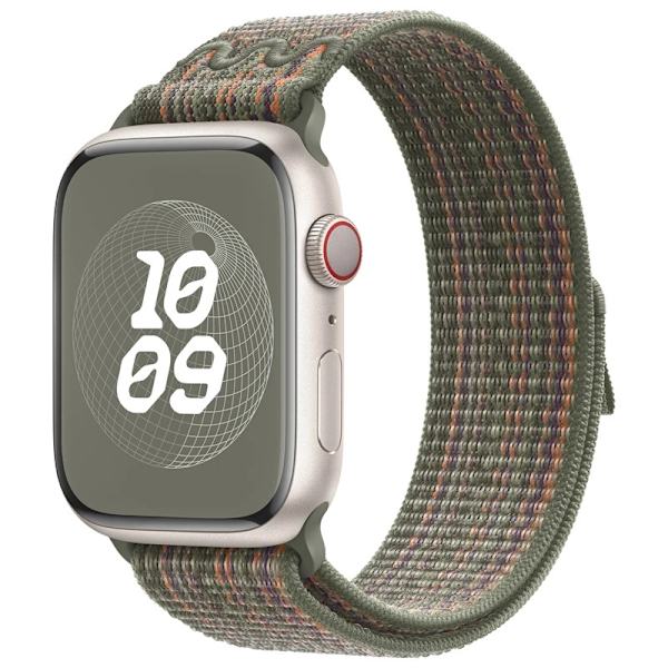 Kellon ranneke Apple Watch iWatch 42/44/45/46/49mm tumman kuusen vihreä oranssilla