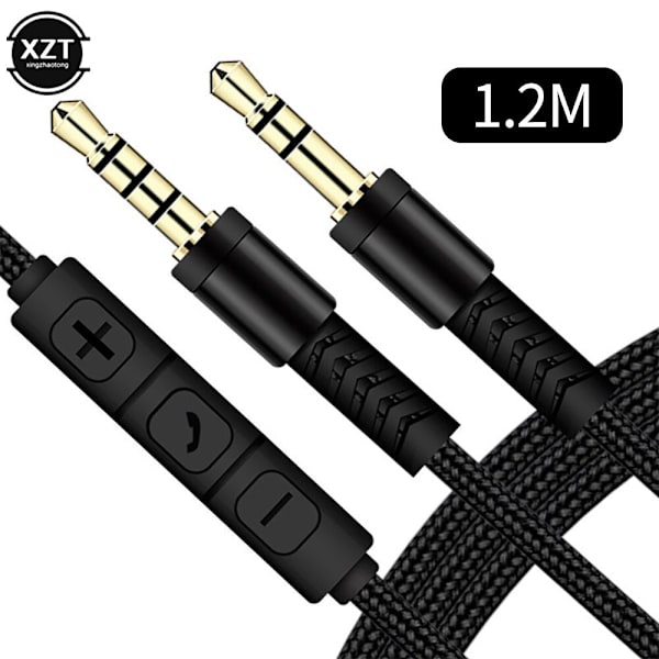 1,2 m audiokaapeli 3,5 mm - 3,5 mm liittimellä, kaiutinlinja Aux-kaapeli uros-uros mikrofonilla ja äänenvoimakkuuden säädöllä kuulokkeille ja autokaiuttimille Red