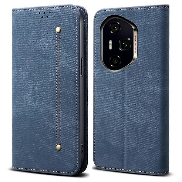 Skal till Honor 400 Pro Jeans Tyg Textur Anti-Repor Läder Ställ Telefonskydd Blue