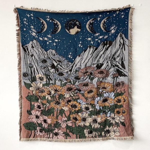 Mystical Eyes -kuvioinen kudottu heittopeitto, seinämatto, sohvanpeitto, makuuhuoneen sisustus, tupsulanka-peitto, suuri heittopeitto, kuvakudos, piknikmatto b 130x150cm