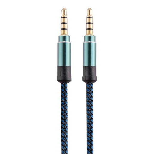 Jack 3,5 mm AUX-kabel Lydkabel 3,5 mm Jack Stik Højttalerkabel 4 Poler Nylonflettet til Hovedtelefoner Bil MP3 Ledningsforlænger han Blue 1.5m