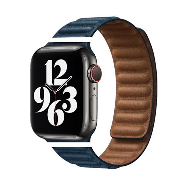 Klockarmband för Apple Watch iWatch 42/44/45/46/49mm Läder Magnetisk Sug-7 Djupblå