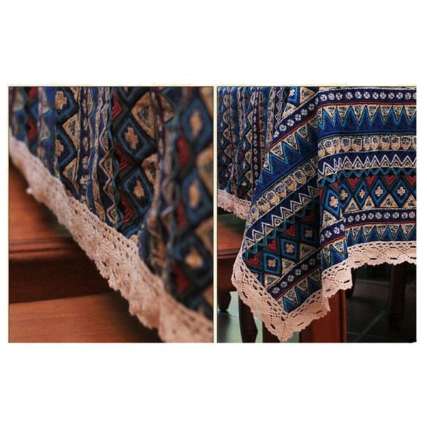 CFen A's Bohemisk Kvalitet Duk Färg Mjuk Bomull Rand Multi Storlekar Spetsig Hem Kök Bankett Bordsduk 1 st B 140x180cm