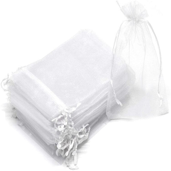 50 stk. Sheer Transparent Chiffon Organza Poser Jul Halloween Bryllup Fødselsdag Fest Slik Gaveæsker Smykker Emballage Poser White 10x15cm