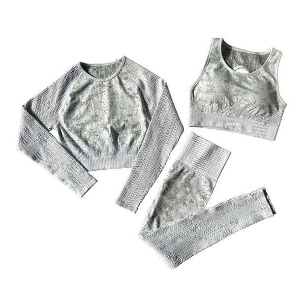 Set Långärmad Crop Top T-shirt Leggings träningsoverall för kvinnor Gray Bra L