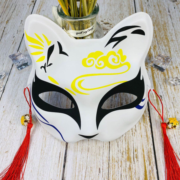 Japansk mask halvansikte handmålad katt rävmask Anime Demon Slayer Masquerade Halloween Festival Cosplay rekvisita 18