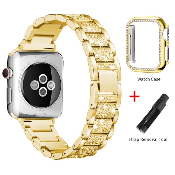 Armband + Fodral Metallarmband för Apple Watch Series 6 Armband 40mm 44mm Diamantring 38mm 42mm Rostfritt Stål Armband iwatch 6SE431 Band plus Case 5 42MM For 3 2 1