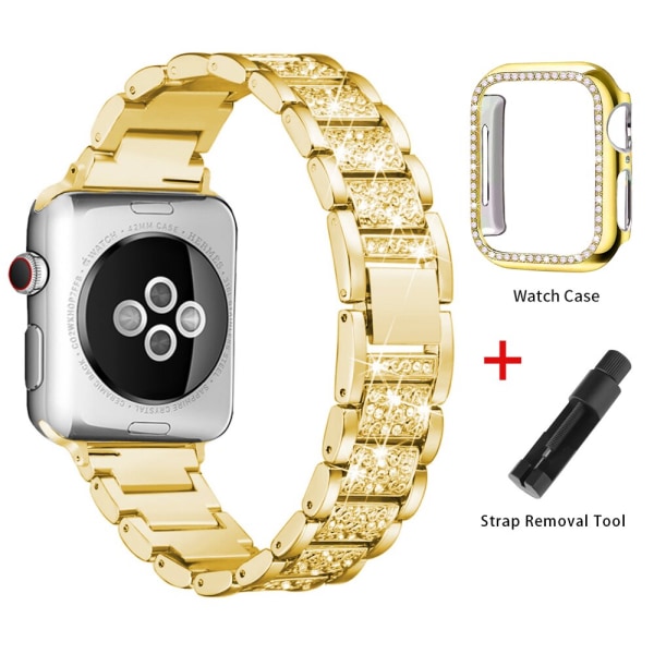 Band + case metallrem för Apple Watch Series 6-rem 40 mm 44 mm diamantring 38 mm 42 mm armband i rostfritt stål iwatch 6SE431 Band plus Case 5 42MM For 3 2 1