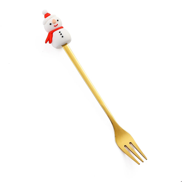 Tecknat Porslin Katttass Sked Söt Dessertsked Rostfritt Stål Sked Docka Dessert Fruktgaffel Gold Fork-Christmas snowman