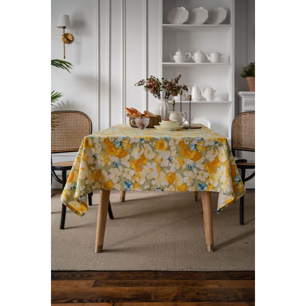 INS Style Bomull Linne Duk Etnisk stil Bohemian Svartvitt printed Matsals Duk Bok Duk Yellow Flower without lace 140*140