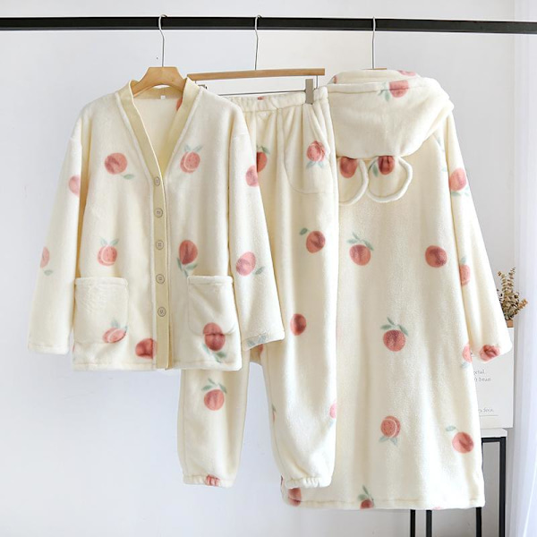 Flanellipyjama Talvi Paksu ja Samettinen Naisten Persikka Korealainen Versio Setti Neuletakki Syksy ja Talvi Korallifleece Oloasu Short M