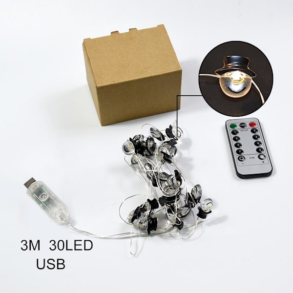 3M 30LED Julemand Snemand LED Lyskæde USB Fe Lys Juletræsdekoration Ornamenter Nytår 2023 Gaver Default Title