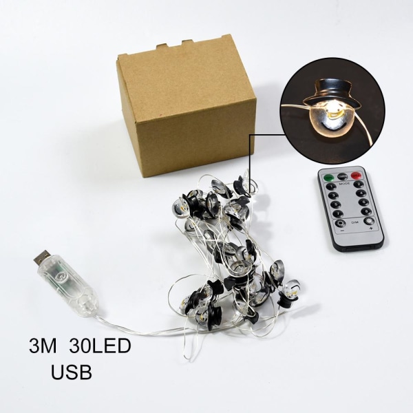 3M 30LED Jultomte Snögubbe LED Ljusslinga USB Fairy Light Julgransdekorationer Nyår 2023 Gåvor Default Title