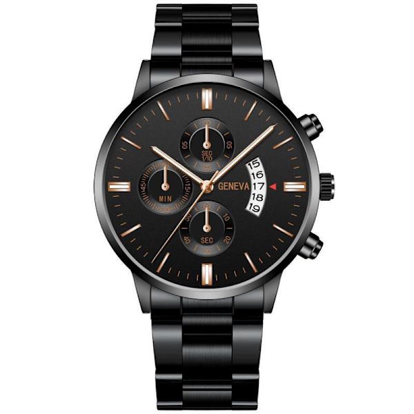 Kalender Stål Ur Herre Stort Urskive Quartz Ur Herre Ur Herre Ur Rose gold black surface