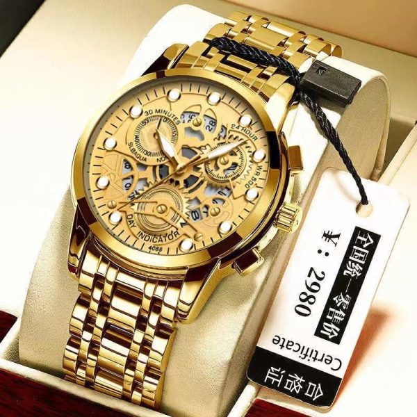 Herrklocka Shopee Hollow Helautomatisk Vattentät Klocka Självlysande Quartzklocka One Piece Black Shell black surface