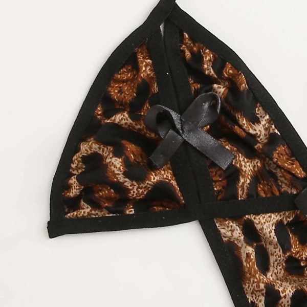 TAM Satin Silk Pyjamas Leopardtryck Pyjamas Underkläder Nattkläder Satin Brown M