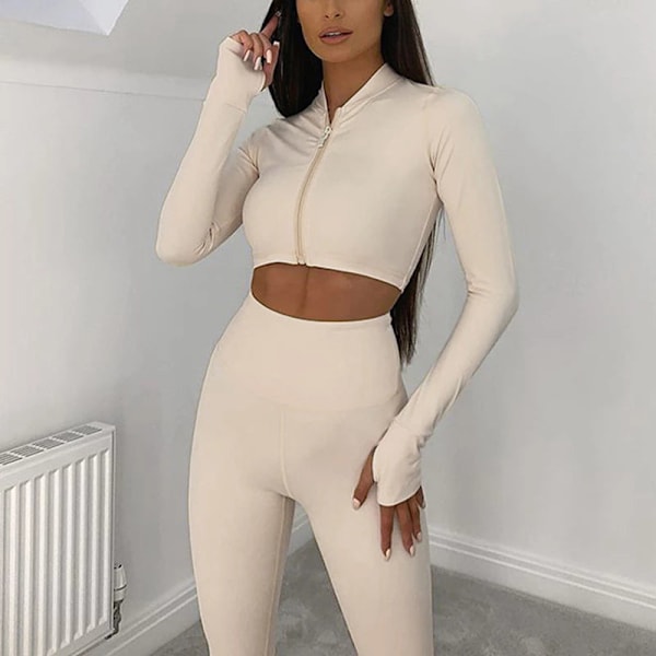 Yoga Set Träningsset Sportset Träningskläder Dam Outfit Sportkläder Khaki M