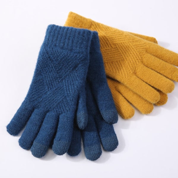 Dam Vinter Varma Stickade Hel Fingerhandskar Herr Enfärgade Ull Touch Screen Vantar Kvinnor Tjocka Varma Cykelkörhandskar H46 Black Gray One Size