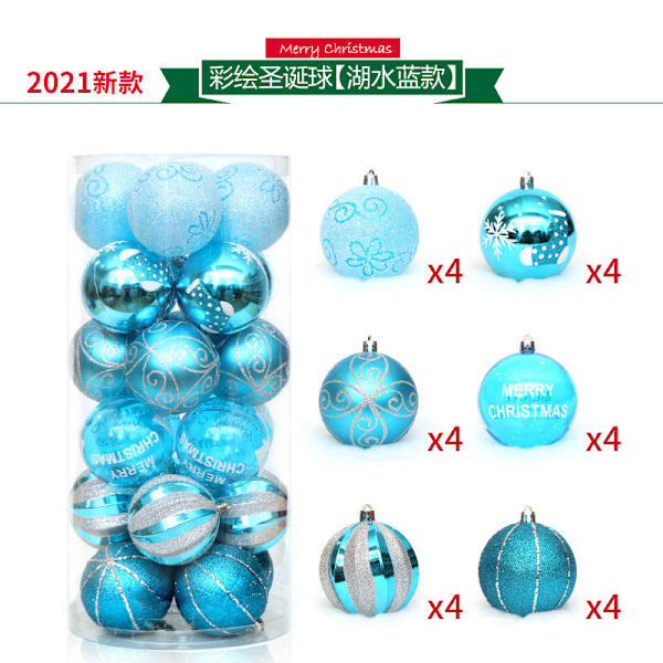 Julgranskula Dekorationskula 6 CM24 Färgad Ritkula Paketdekorationer Julgransprydnad Kula Tunna Colored Drawing ball [Lake Blue]]