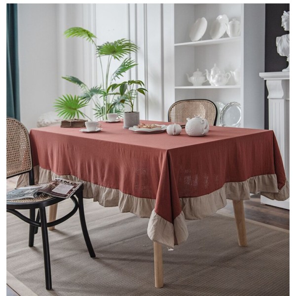 Flæse Syning Bomuldsstof Duge Vaskbar Dug til Bryllupsfest Spisning Banket Dekoration Luksuriøs Duge Pink ruffles 140x200cm