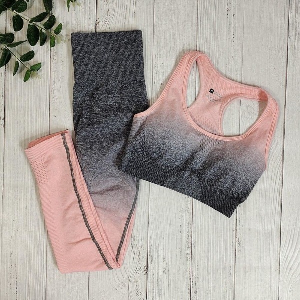 Yoga Sæt BH og Leggings Fitness Sportstøj Outfit Til Kvinder Lightgrey pants M