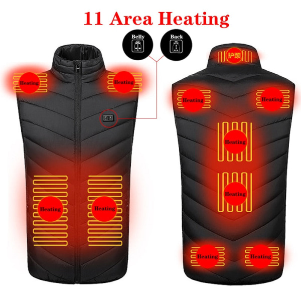 9/11 Places Lämmitetty liivi miehille ja naisille USB-lämmitteinen takki Lämmitettävä liivi Lämpövaatteet Metsästysliivi Talvilämmitettävä takki MustaS-6XL Black 2 Pcs Heated Asian size 6XL