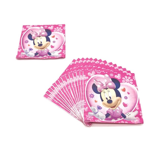 Minnie Mouse Engångsservis set Barn Födelsedagsfest Tillbehör Papperstallrik Kopp Servett Flagga Flicka Rosa Bröllopstårta Dekoration Balloons-12PCS