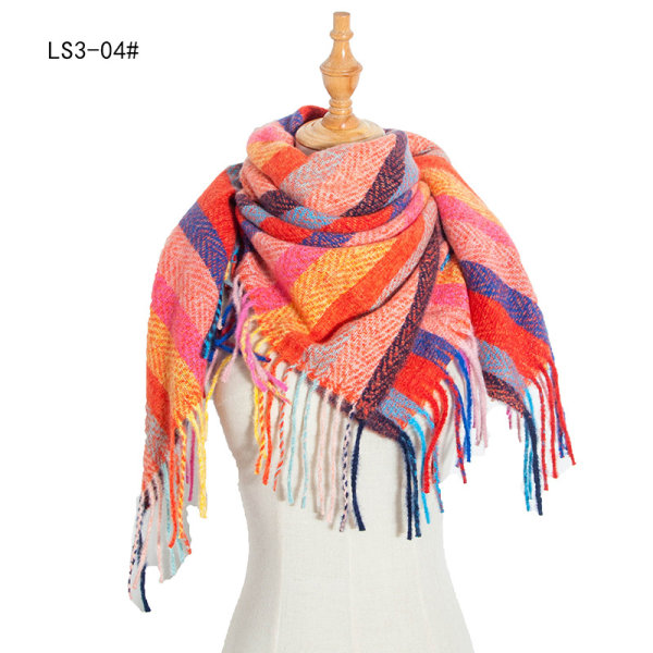 Lång Fransig Rutig Halsduk Höst och Vinter Ny Polyester Borst Fyrkantig Halsduk Sjal scarfgirl1220SF 110*110cm