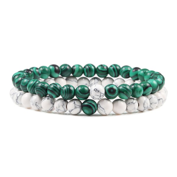 Distansarmband för kvinnor Pararmband Klassiskt 6mm Naturligt Svart Matt Blå Turkos Pärlarmband Herrsmycken set 3